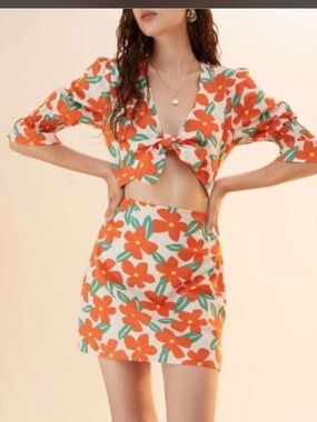 Cider Orange & Green Floral Tie-Front dress